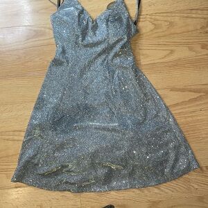 Sequin Hearts Silver Party Dress - Size Small - Sparkle All Night